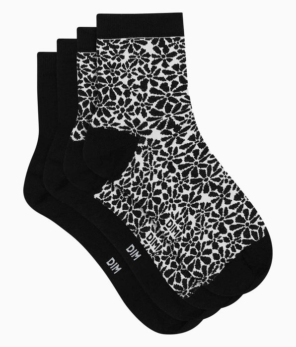 DIM Packung mit 2 Paar Socken mit Blumenmuster aus Bio-Baumwolle Black Dim Good