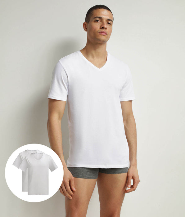 DIM 2er-Pack T-Shirts für Herren, weiß, aus Bio-Baumwolle, V-Ausschnitt, Dim Good