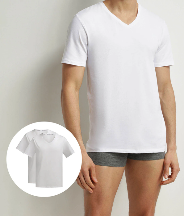 DIM 2er-Pack T-Shirts für Herren, weiß, aus Bio-Baumwolle, V-Ausschnitt, Dim Good