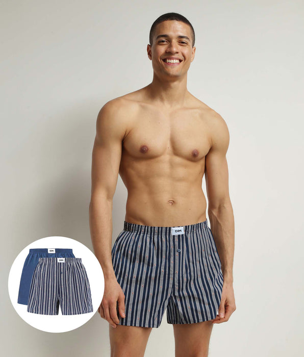 DIM 2er-Pack Boxershorts Herren Indigo gestreift aus Bio-Baumwolle Dim Good
