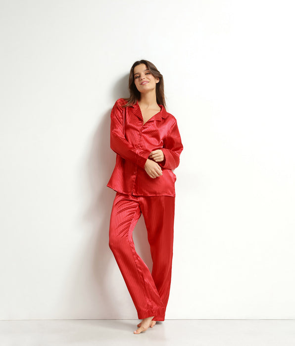 DIM Damen-Pyjama-Set mit Satin-Hose Rot Dim Don’t Disturb