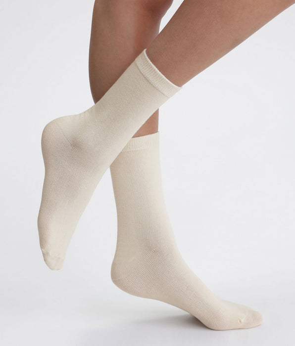 DIM 2-Paar-Set Damen-Socken Creme Thermo Fleece
