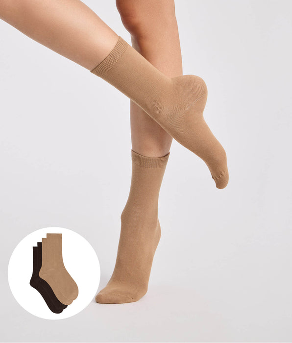 DIM 2er-Pack Damensocken aus Baumwolle in Schokoladenbraun und Taupe Thermo