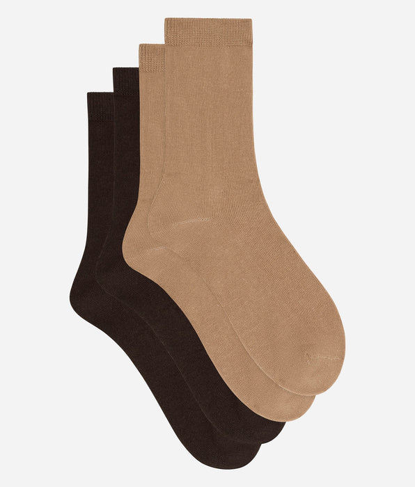 DIM 2er-Pack Damensocken aus Baumwolle in Schokoladenbraun und Taupe Thermo