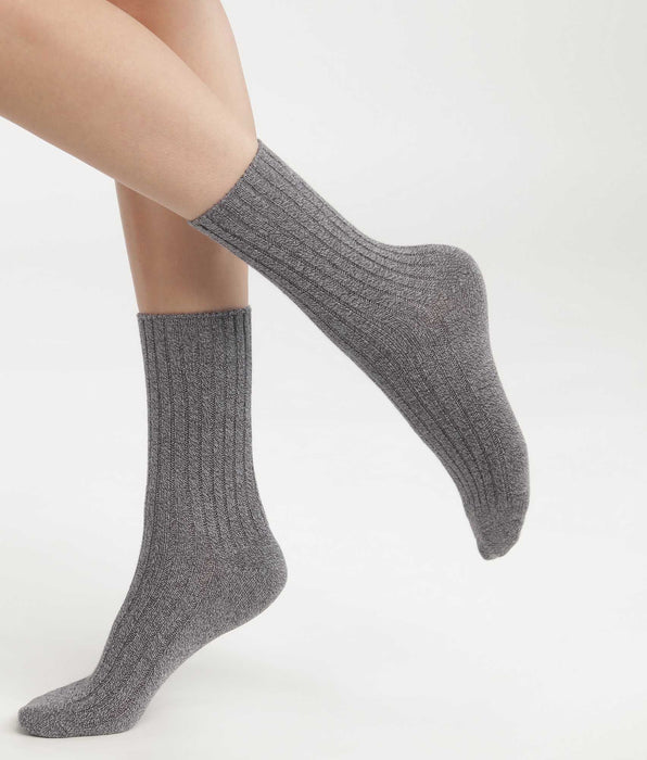 DIM Einfarbige Damensocken aus Rippstrick in Heather Grey Dim Bamboo