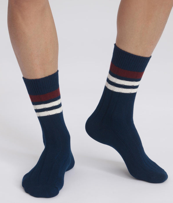 DIM Gestreifte Rippstricksocken für Herren Navy Dim Bambou