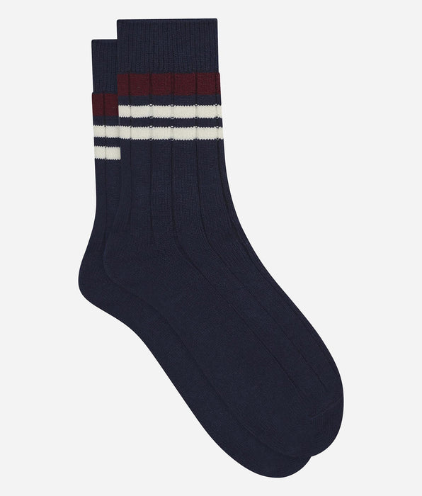 DIM Gestreifte Rippstricksocken für Herren Navy Dim Bambou