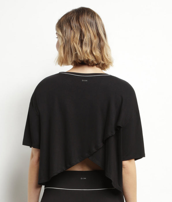 DIM Sport-T-Shirt für Damen aus schwarzer Viskose mit offenem Rücken Dim Move