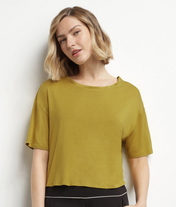 DIM Sport-T-Shirt für Damen in Olivgrün Viskose mit offenem Rücken Dim Move