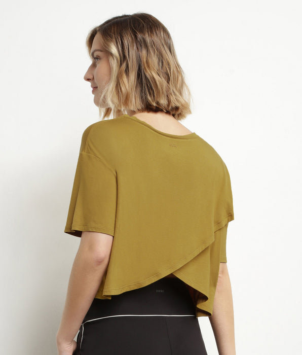 DIM Sport-T-Shirt für Damen in Olivgrün Viskose mit offenem Rücken Dim Move