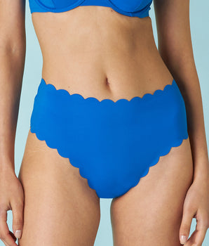 Elektrisch blauer hoch taillierter Bikini-Unterteil Scallop aus Mikrofaser
