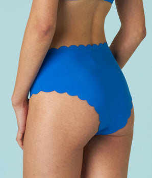 Elektrisch blauer hoch taillierter Bikini-Unterteil Scallop aus Mikrofaser
