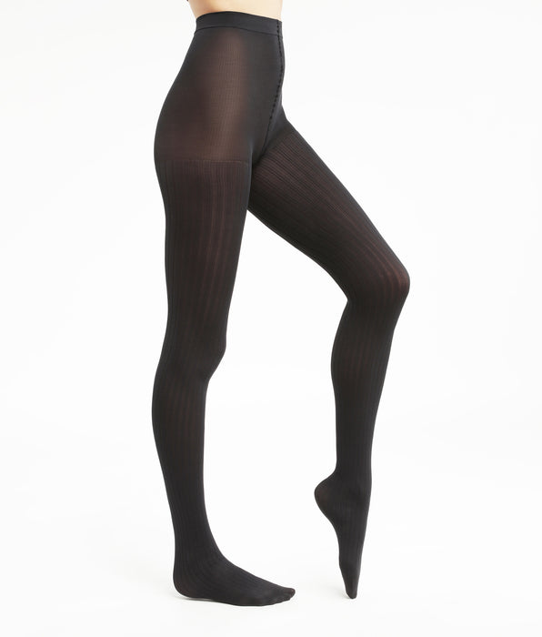DIM Halbblickdichte, flache, gerippte Strumpfhose für Damen im Black Dim Style