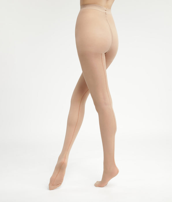 DIM Beigefarbene transparente Strumpfhose mit Lurex-Naht - DIM Style
