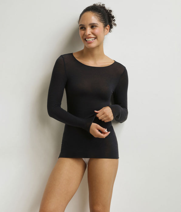 DIM Damen-T-Shirt mit U-Boot-Ausschnitt Schwarz Dim Thermal
