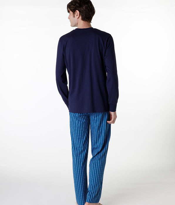 DIM Langer Pyjama-Set mit V-Ausschnitt aus marineblauem Jersey