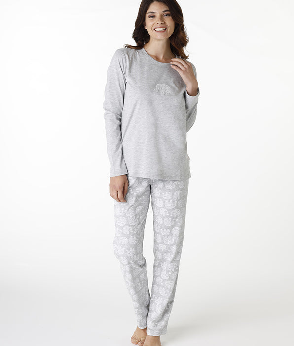 DIM Langer Pyjama-Set mit Rundhalsausschnitt aus grau meliertem Jersey
