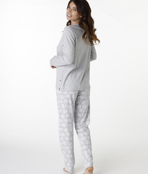 DIM Langer Pyjama-Set mit Rundhalsausschnitt aus grau meliertem Jersey