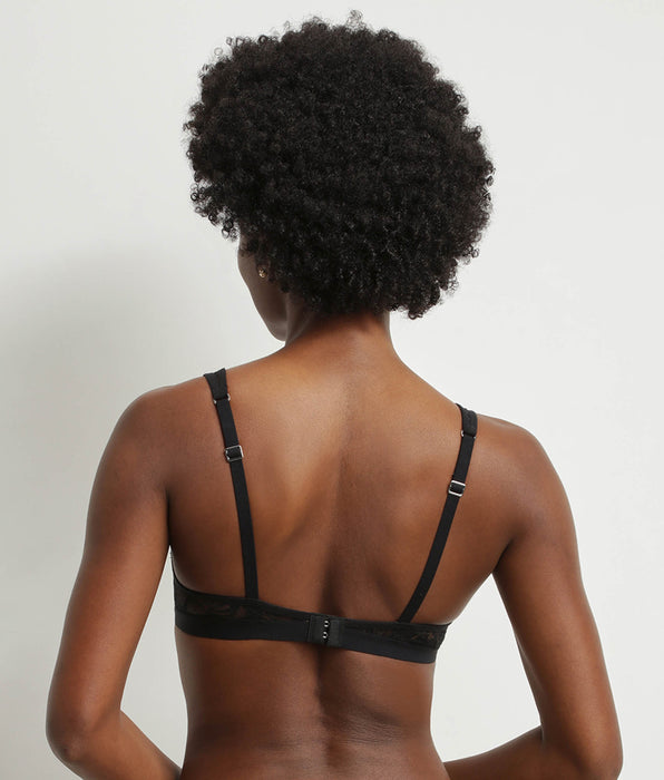 DIM Schwarzer Spitzen-Schal-BH mit modischem Blattwerk von Dim