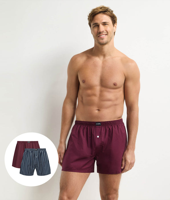 DIM 2er-Pack Unterhosen für Männer Blau gestreift Rot Baumwolle Stretch