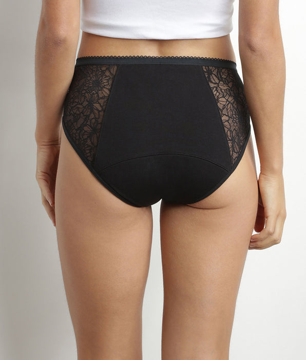 DIM Schwarzer Periodenhipster aus Bio-Baumwolle mit Meshdetail - Dim Protect starke Blutung