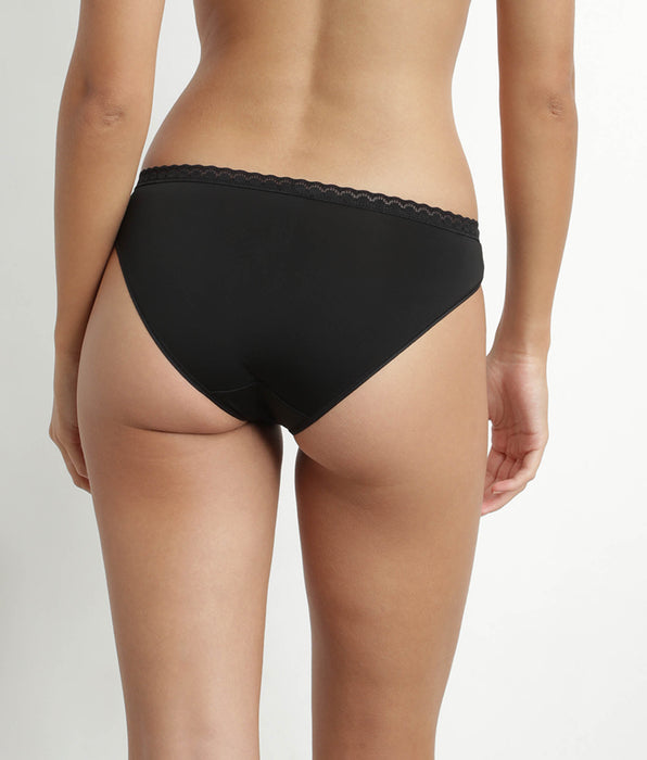 DIM Schwarzer Slip aus Mikrofaser und Tüllgürtel – Daily Micro