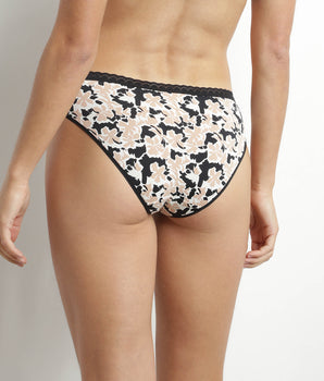 Hautfarbener Slip aus Mikrofaser mit schwarze Blumenmuster und Tüll – Dim Daily Micro