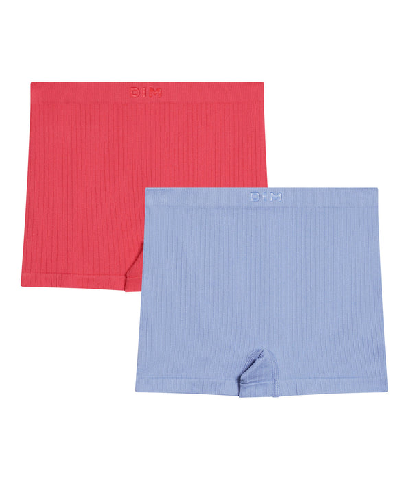 DIM 2er-Pack  Mädchen-Boxershorts aus nathloser Mikrofaser in Distelblau und Rosa - Dim