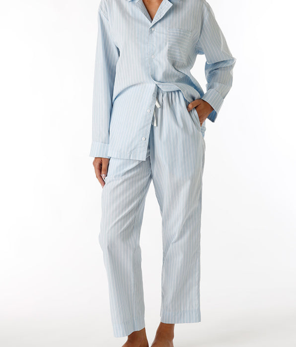 DIM Unisex Blau Gestreiftes Langarm-Pyjama aus Baumwollcanvas
