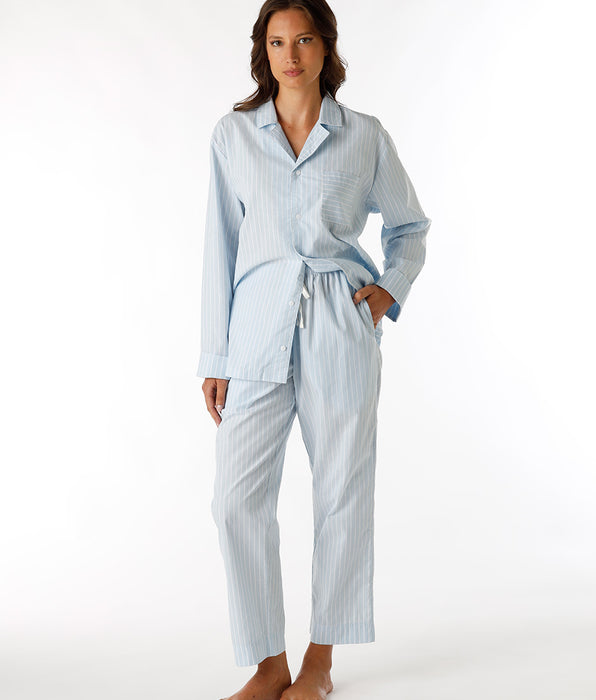DIM Unisex Blau Gestreiftes Langarm-Pyjama aus Baumwollcanvas