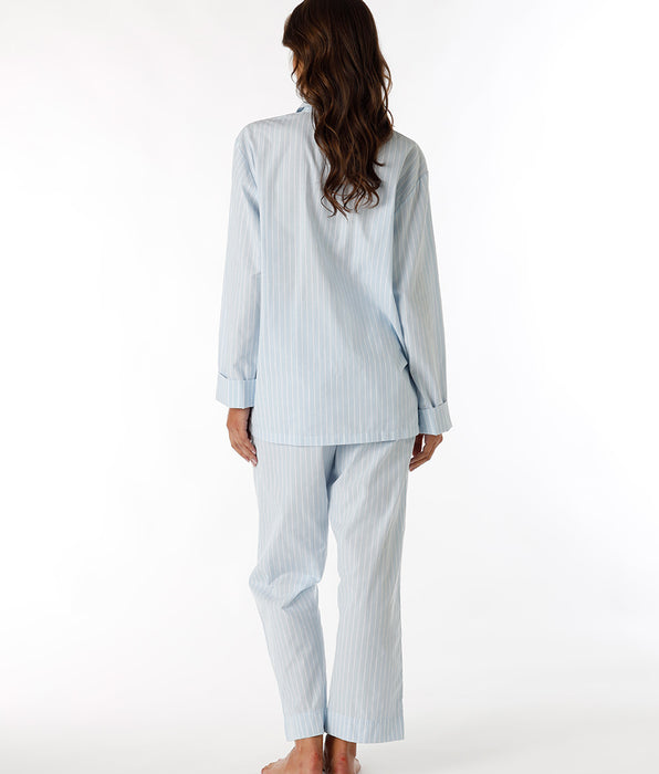 DIM Unisex Blau Gestreiftes Langarm-Pyjama aus Baumwollcanvas