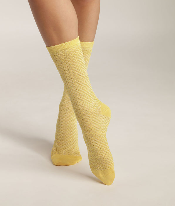 DIM Zitronenfarbene Damensocken aus Viskose mit Waffeloptik - Dim Style