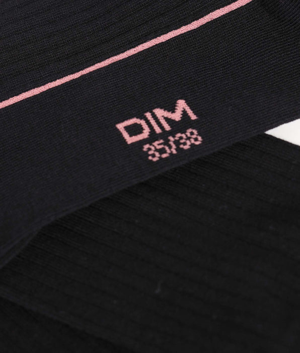 DIM Schwarze Damensocken aus grippter Baumwolle mit farbigem Rand - Dim Mode