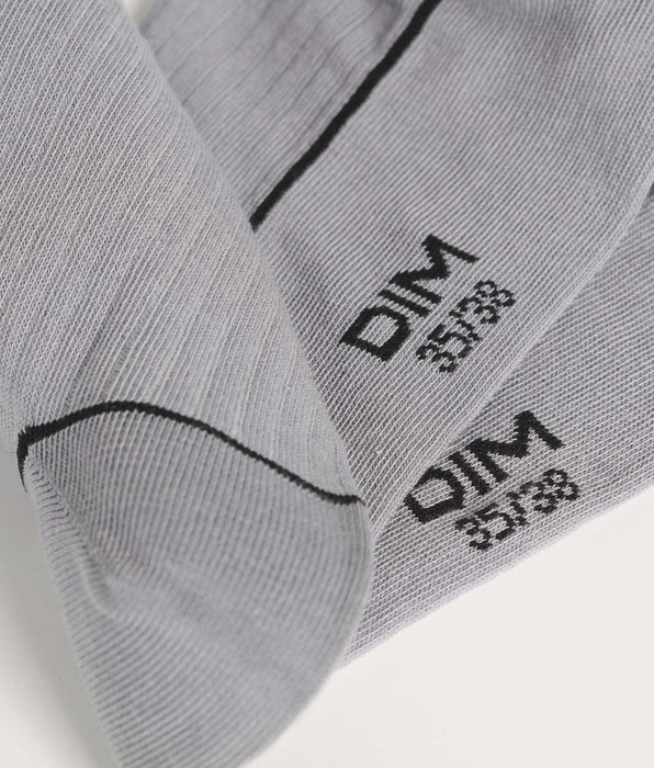 DIM Grauer Damensocken aus gerippter Baumwolle mit farbigem Rand - Dim Mode