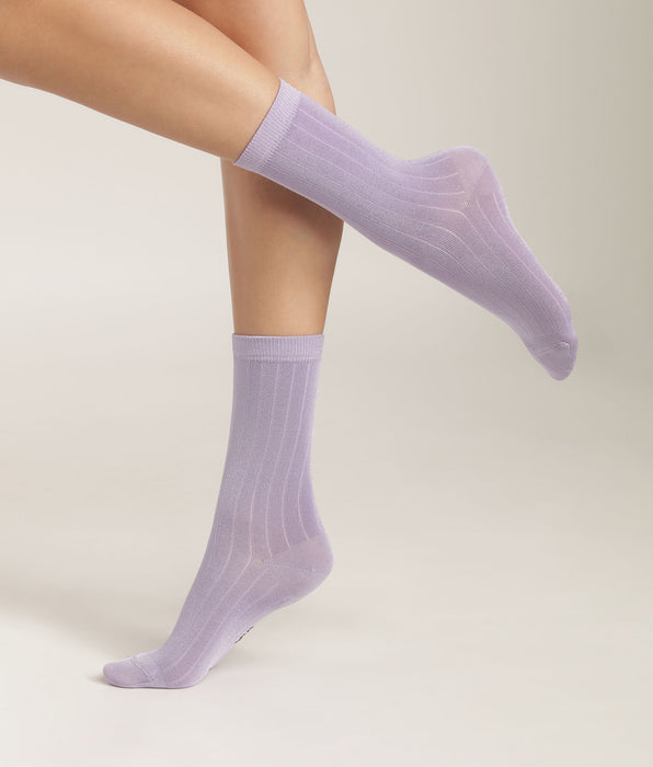 DIM Lila flache Damensocken aus satinierter, gerippter Baumwolle - Dim Mode





