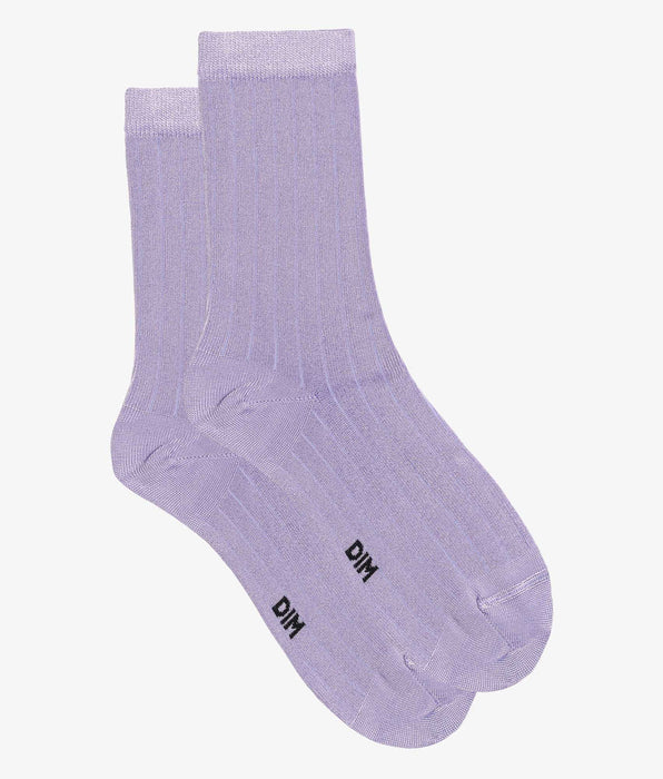 DIM Lila flache Damensocken aus satinierter, gerippter Baumwolle - Dim Mode





