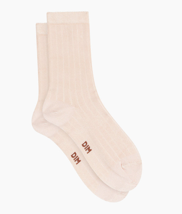 DIM Gerippte Damensocken aus satinierter Baumwolle in Elfenbein von Dim Mode