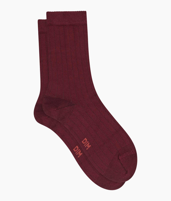 DIM Rippstrick-Socken für Damen aus satinierter Baumwolle Dahlia Dim Mode