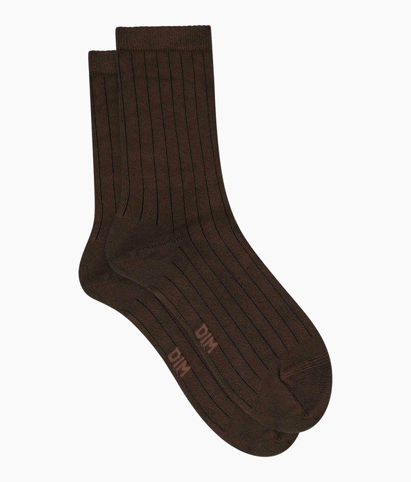 DIM Gerippte Damensocken aus satinierter Baumwolle in Braun von Dim Mode