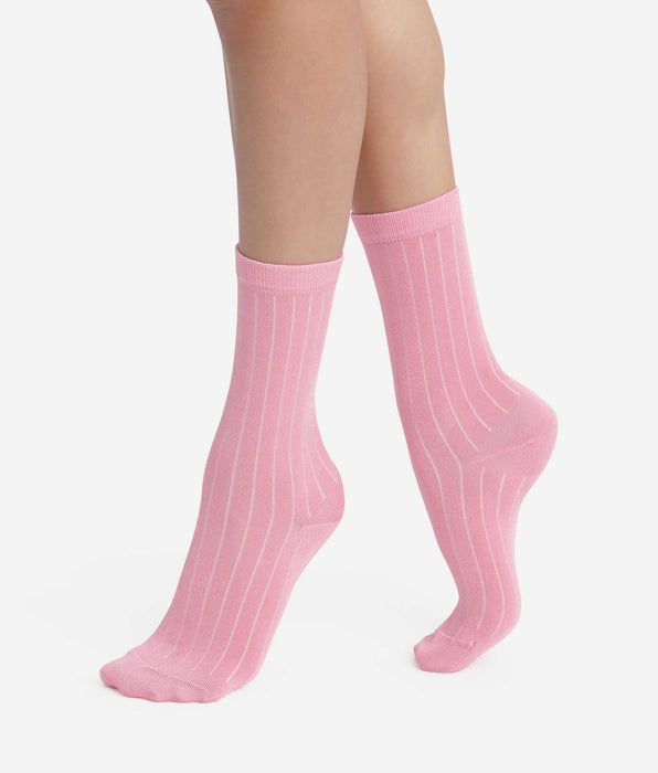 DIM Rippstrick-Socken für Damen aus satinierter Baumwolle Mauve Dim Mode