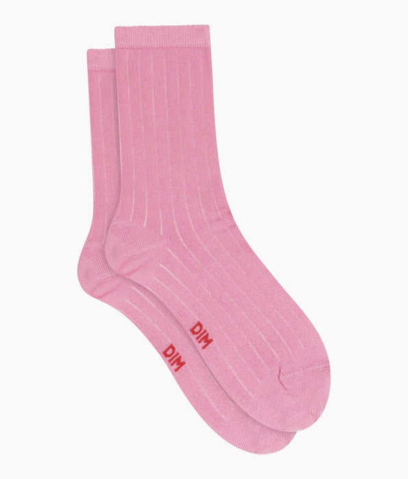 DIM Rippstrick-Socken für Damen aus satinierter Baumwolle Mauve Dim Mode