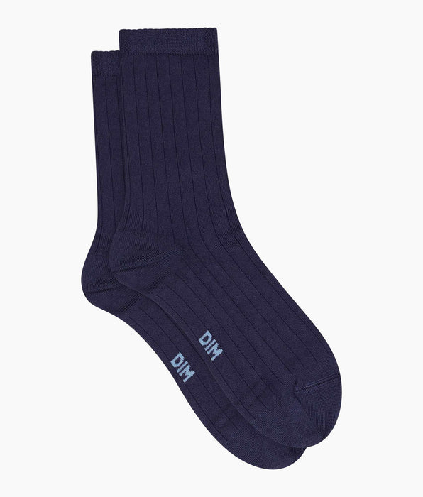 DIM Rippstrick-Socken für Damen aus satinierter Baumwolle von Dim Mode in Blau