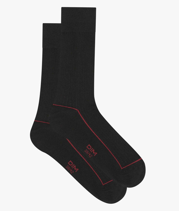 DIM Schwarze Herrensocken aus gerippter Baumwolle mit buntem Rand - Dim Mode