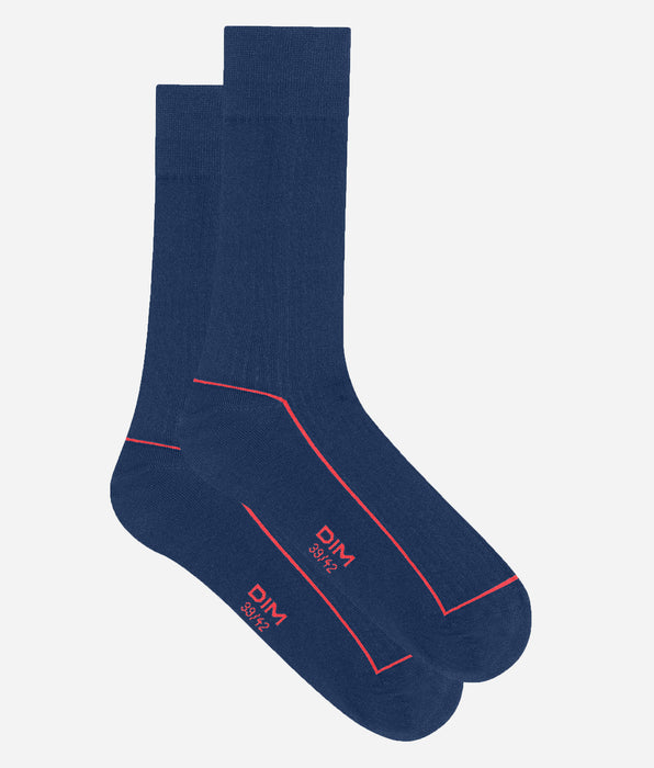 DIM Herren-Socken aus gerippter Baumwolle in Blau mit farbigem Rand von Dim Mode
