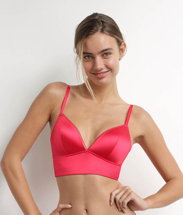 DIM Triangel-BH mit Push-up-Effekt aus satinierter Mikrofaser in Rot - Dim Chéri