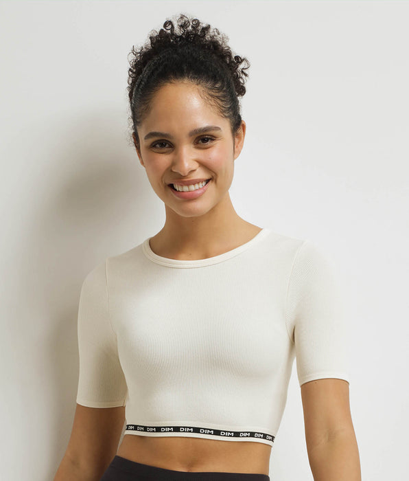DIM Nahtloses Damen-Top aus gerippter Mikrofaser Beige - Dim Icons Seamless