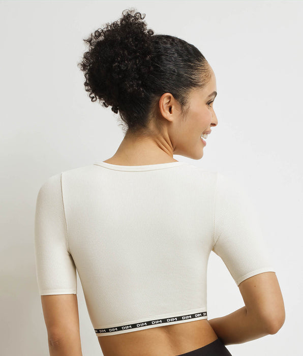 DIM Nahtloses Damen-Top aus gerippter Mikrofaser Beige - Dim Icons Seamless