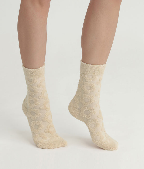 DIM Socken für Frauen Frottee Creme mit Blumen Dim Mode