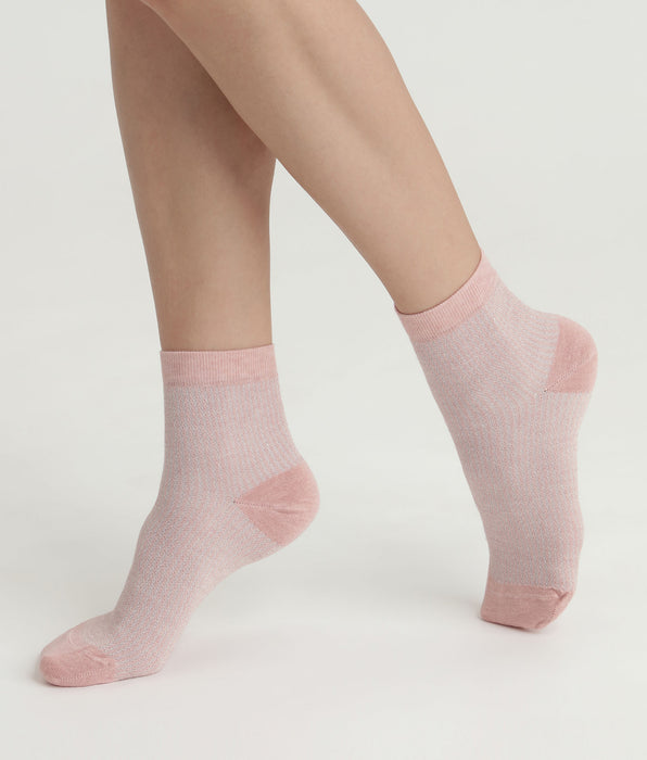 DIM Damensocken rosa und Lurex silber Dim Mode