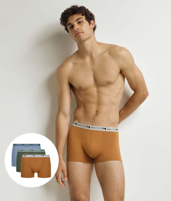 DIM 3er-Pack Herren-Boxershorts Khaki Ocker Blau Bio-Baumwolle Stretch